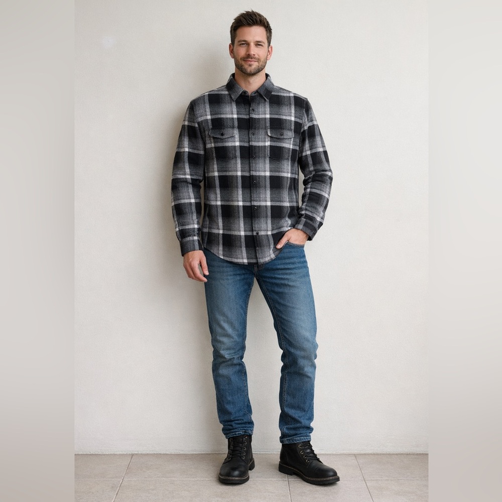 Flag & Anthem Galloway Vintage Wash Plaid Flannel Shirt Mens L NWOT